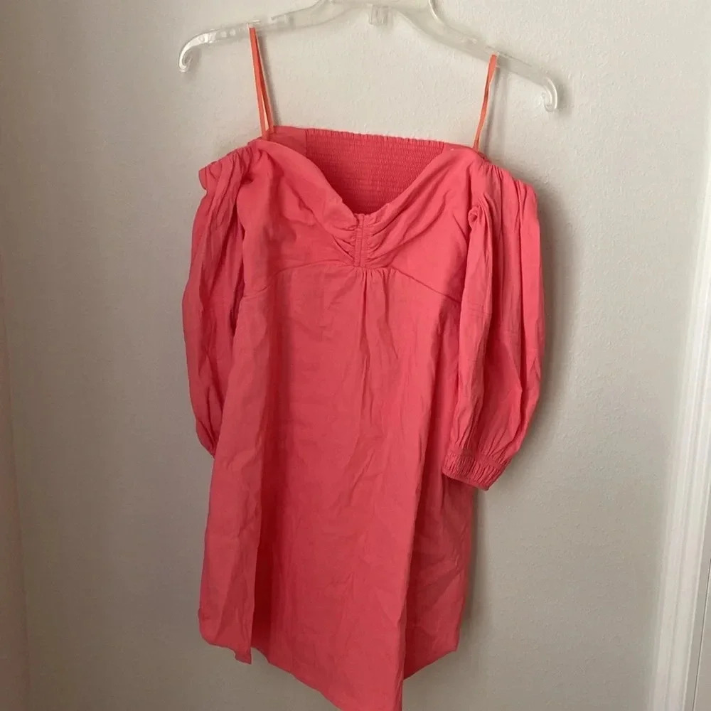 NWT A.L.C. Dress Mila Off Shoulder Dramatic Puff Sleeve Linen Blend size 4 - Picture 3 of 12